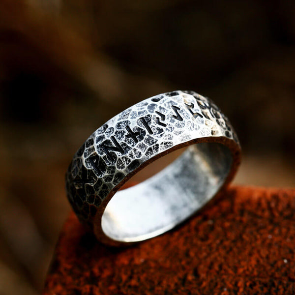 Stone Pattern Runes Stainless Steel Viking Ring