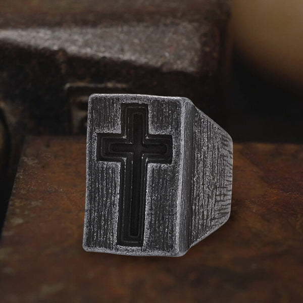The Gate of Heaven Stainless Steel Cross Ring