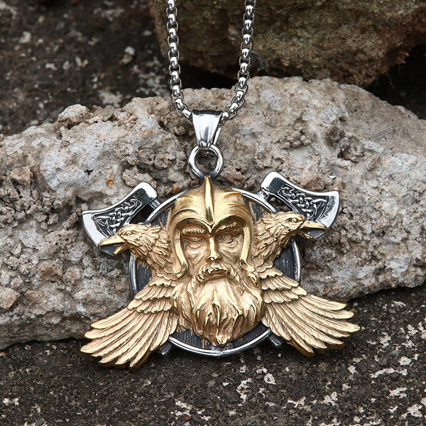 Collier pendentif Viking en acier inoxydable Tomahawk Odin Raven