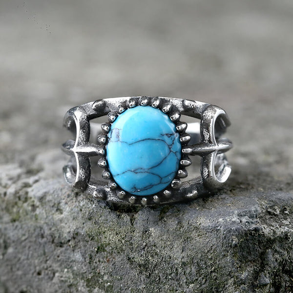Trident Stainless Steel Turquoise Ring