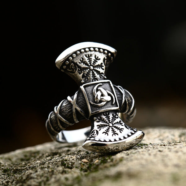 Triskele Helm of Awe Stainless Steel Viking Ring