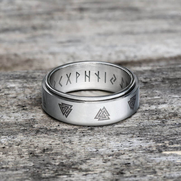 Valknut Runes Stainless Steel Spinner Ring