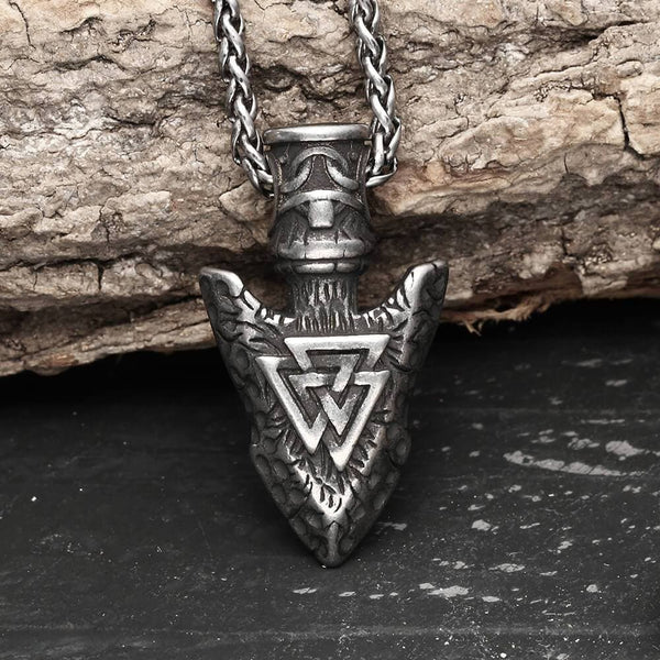Collier pendentif Viking en acier inoxydable avec lance en pierre Valknut