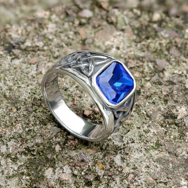 Viking Celtic Knot Gem-set Stainless Steel Ring