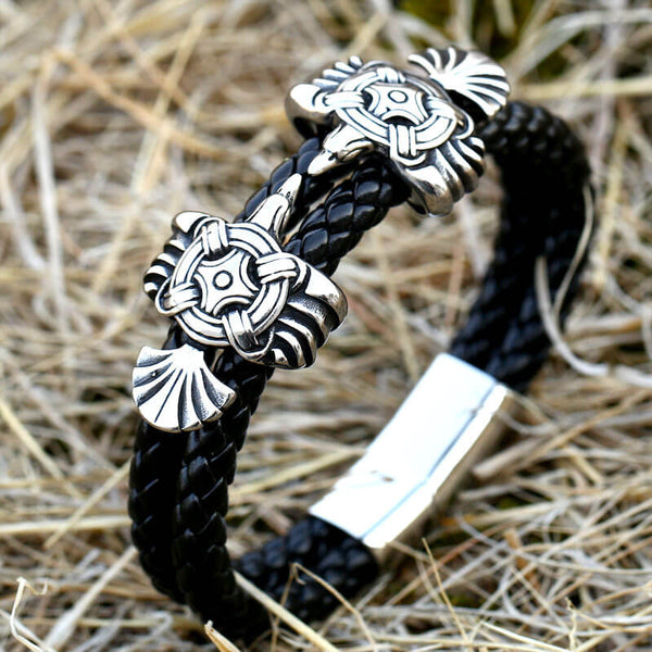 Bracelet tressé en acier inoxydable Viking Ravens