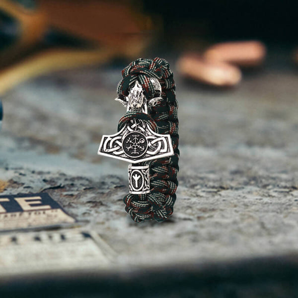 Bracelet en paracorde en alliage de tête de chèvre avec symboles vikings