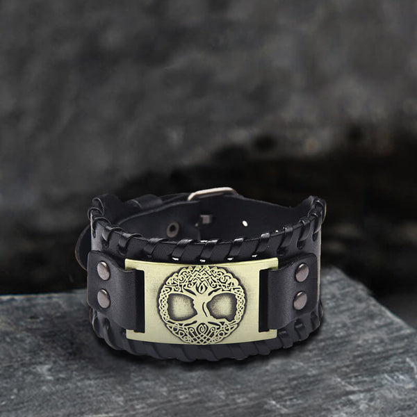 Wikinger-Armband aus legiertem Leder mit Baum des Lebens