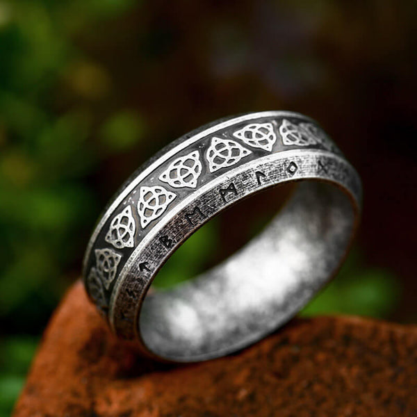 Bague Viking Vintage Celtic Knot Runes en acier inoxydable