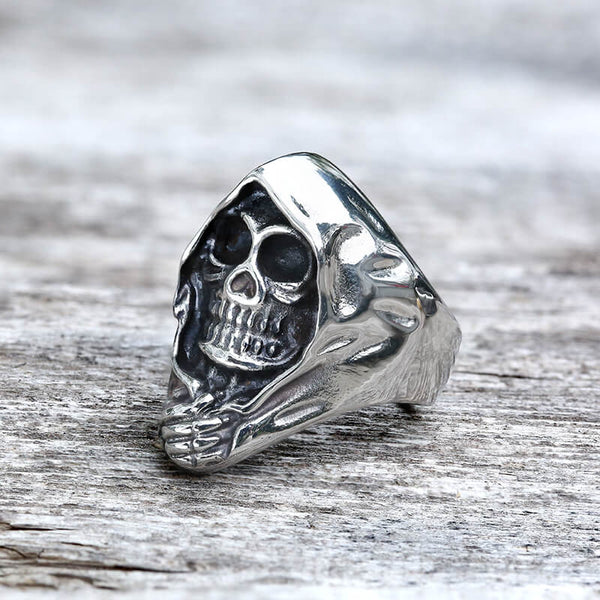 Bague tête de mort en acier inoxydable Vintage Grim Reaper