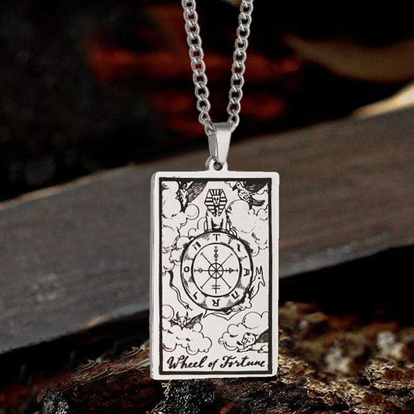 Wheel of Fortune Tarot Card Stainless Steel Necklace