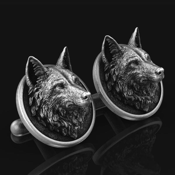 Wolf Head Pure Tin Fixed Backing Cufflinks