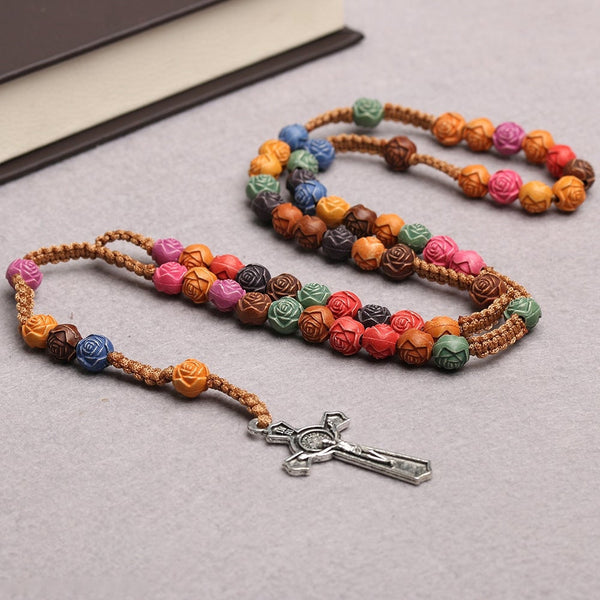 Colorful Rose Beads Rosary Necklace
